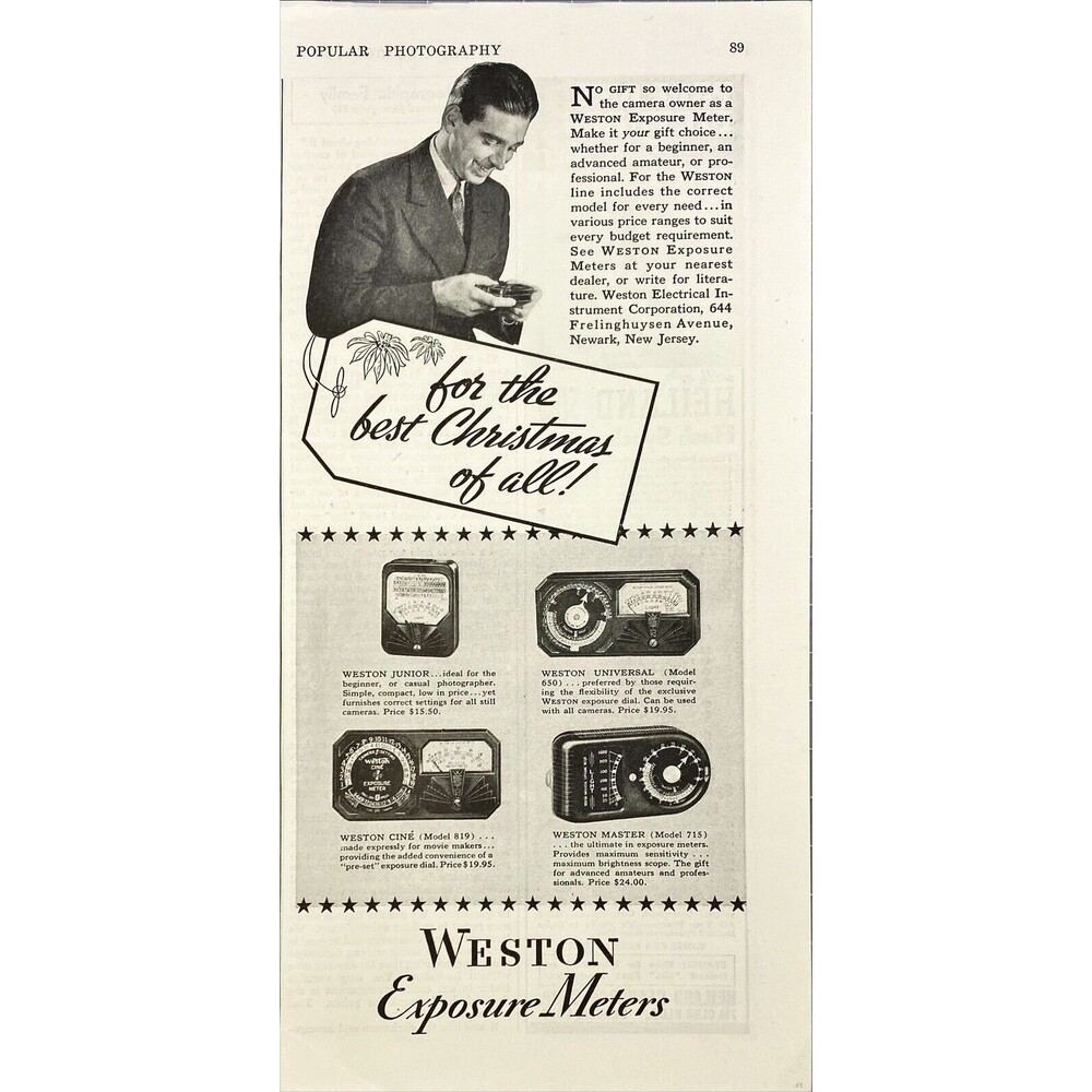 Weston Exposure Meters "for the Best Christmas of all!" Vintage Print Ad 1940